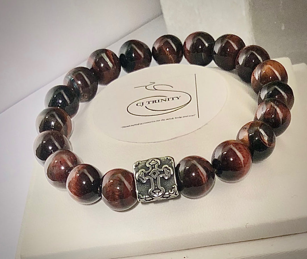 Unisex Red Tiger's Eye Stacking Bracelets - Men's - Choice of Focal Bead