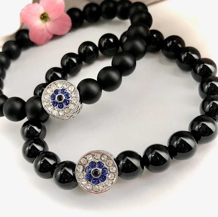 Pavé Evil Eye Onyx Bracelet - Silver-toned