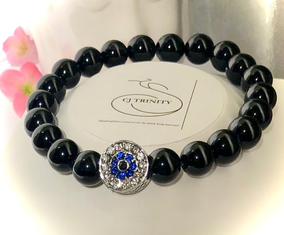 Pavé Evil Eye Onyx Bracelet - Silver-toned