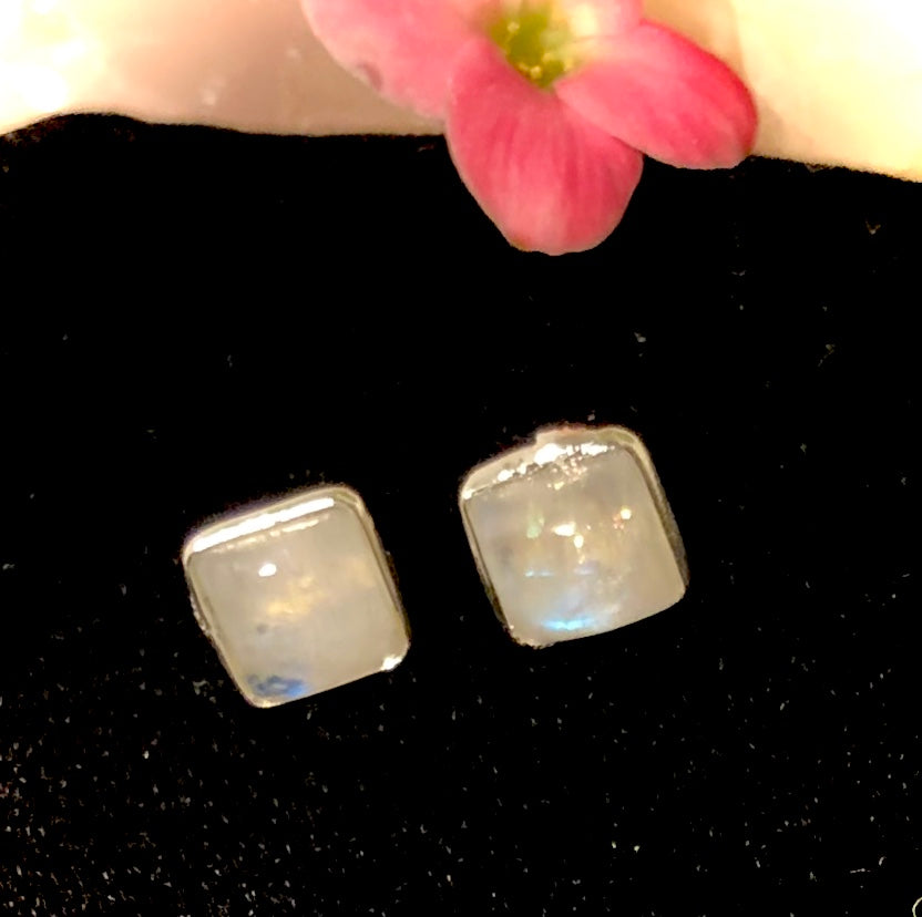 Moonstone Stud Earrings - 925 Solid Sterling Silver