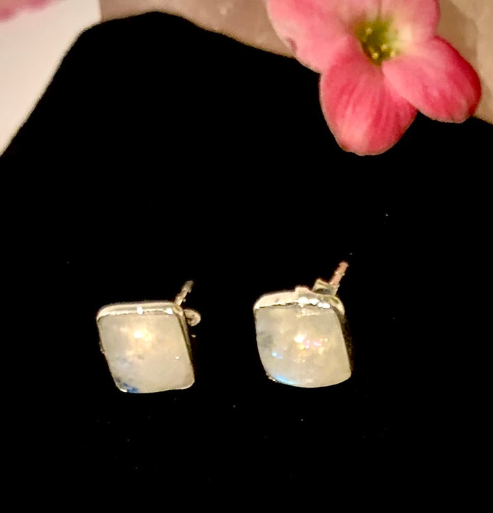 Moonstone Stud Earrings - 925 Solid Sterling Silver