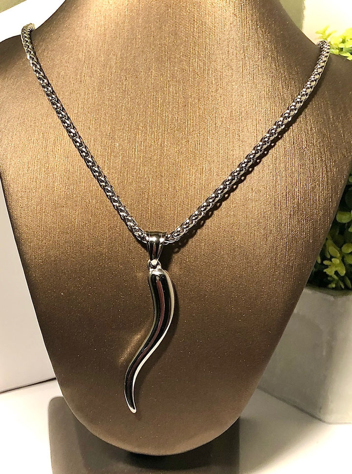 Unisex Adjustable Large Stainless Steel Cornicello Necklace