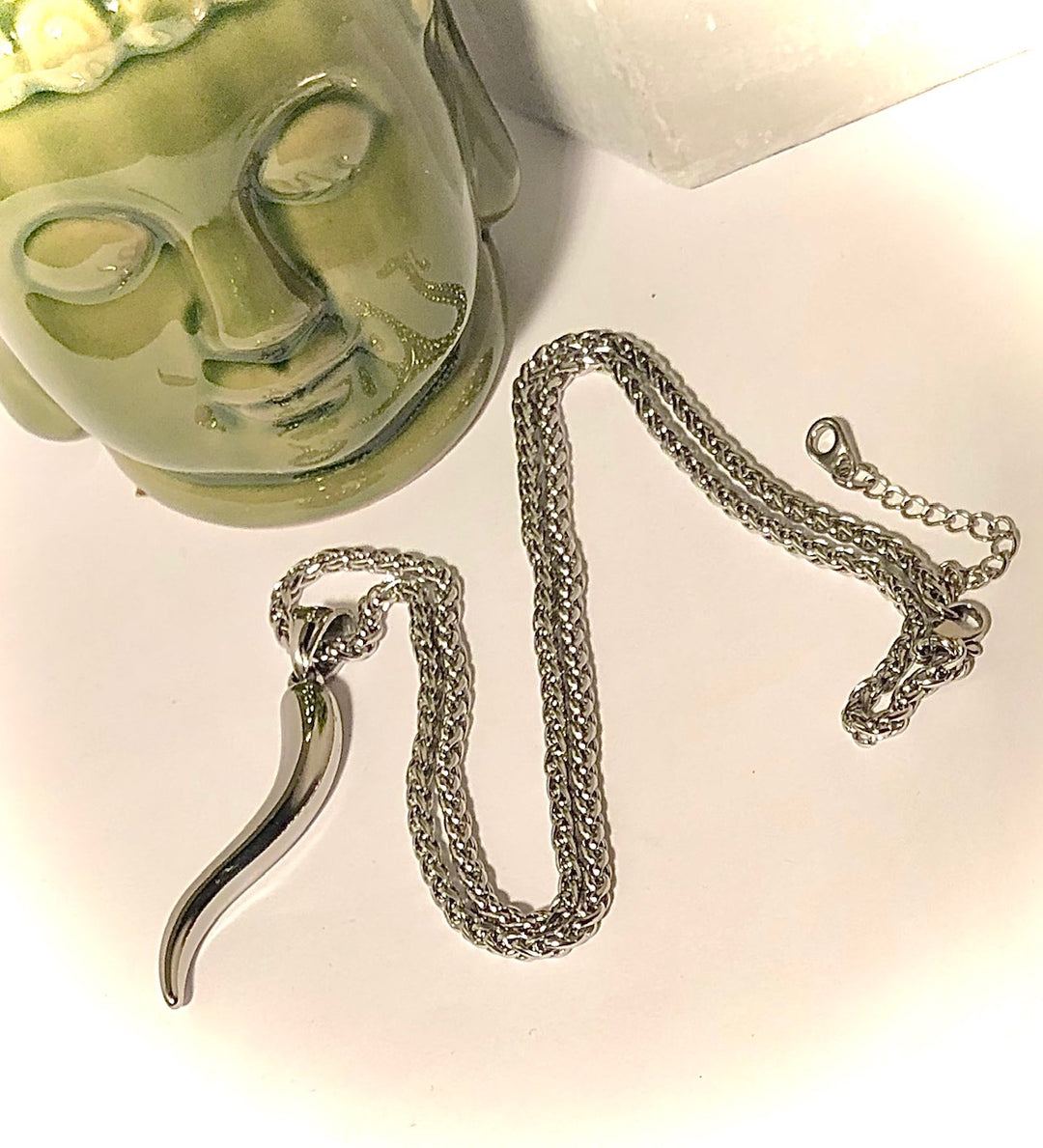 Unisex Adjustable Large Stainless Steel Cornicello Necklace