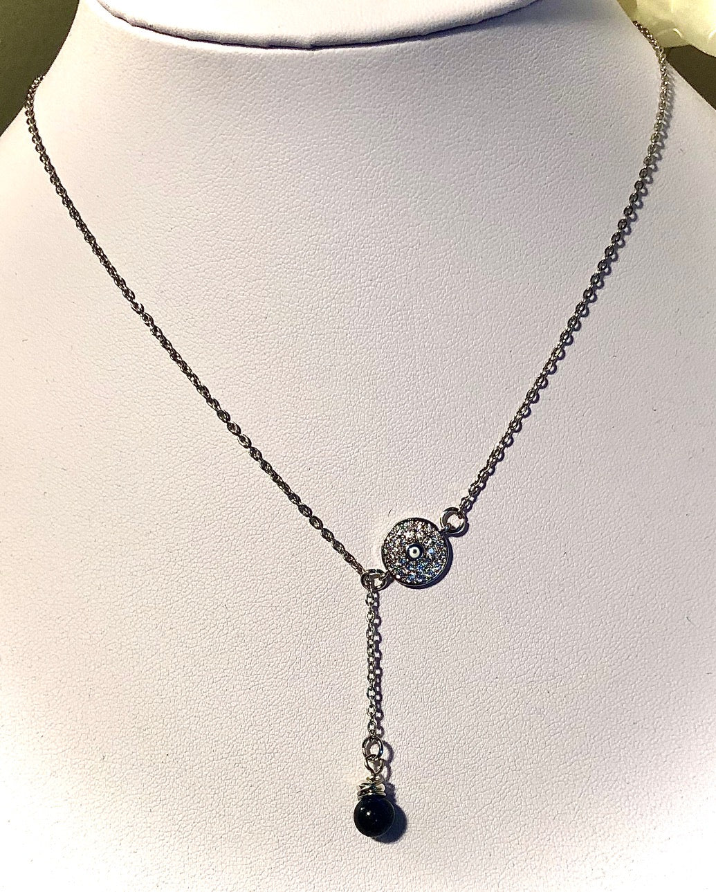 Pavé Evil Eye & Blue Tiger's Eye Lariat Necklace
