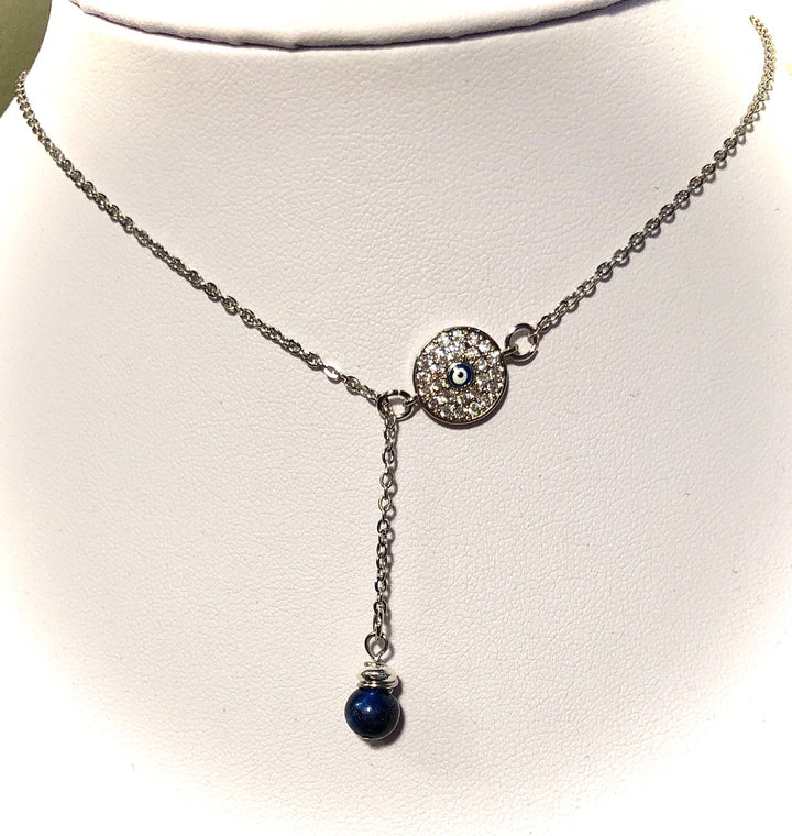 Pavé Evil Eye & Blue Tiger's Eye Lariat Necklace