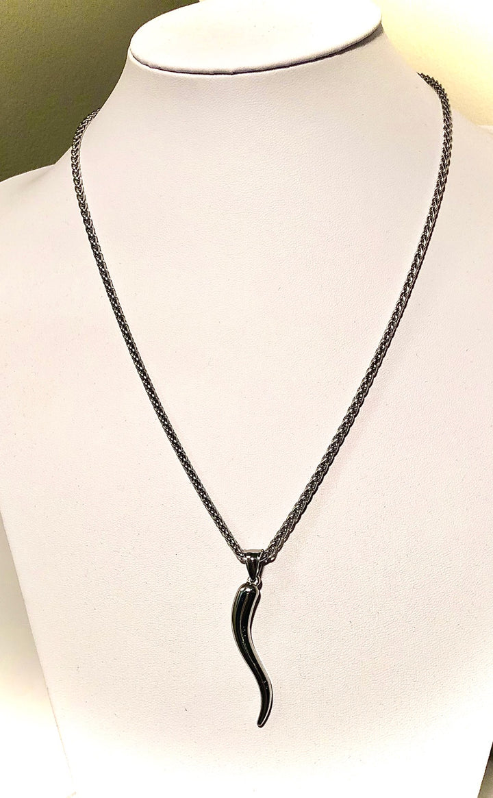 Unisex Adjustable Large Stainless Steel Cornicello Necklace