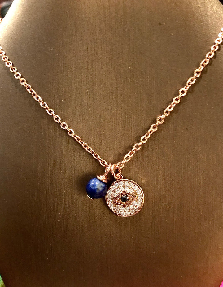 Pavé Evil Eye and Gemstone Necklace - Rose Gold-toned