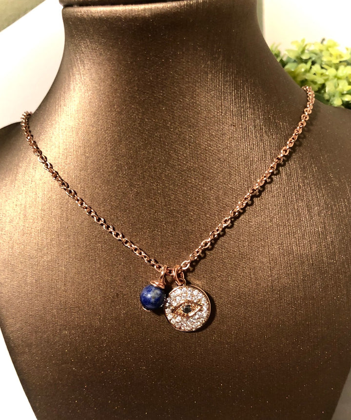 Pavé Evil Eye and Gemstone Necklace - Rose Gold-toned