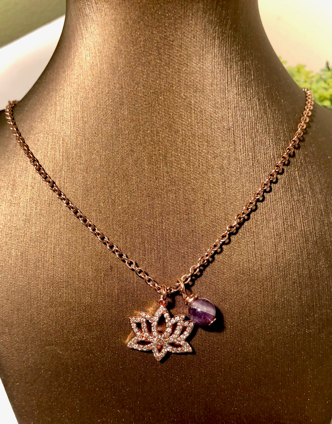 Pavé Lotus & Amethyst Necklace - Choice of Color