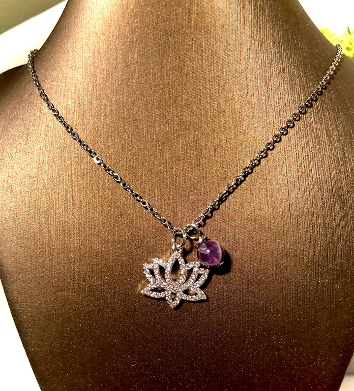 Pavé Lotus & Amethyst Necklace - Choice of Color