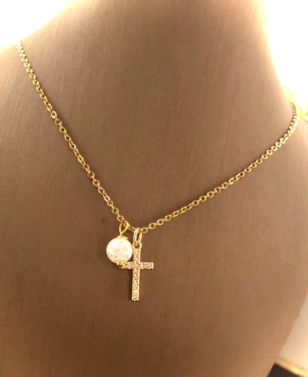 Dainty Pavé Cross & Gemstone Necklace - Choice of Color