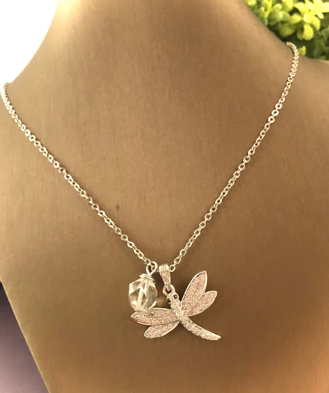 Pavé Dragonfly and Gemstone Necklace - Choice of Color