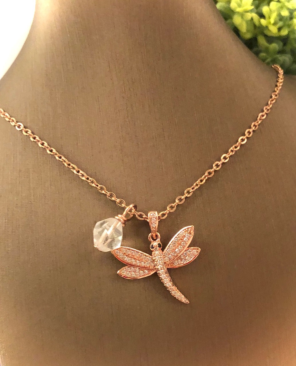 Pavé Dragonfly and Gemstone Necklace - Choice of Color