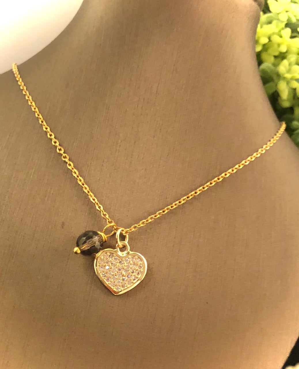 Pavé Heart & Gemstone Necklace - Choice of Color