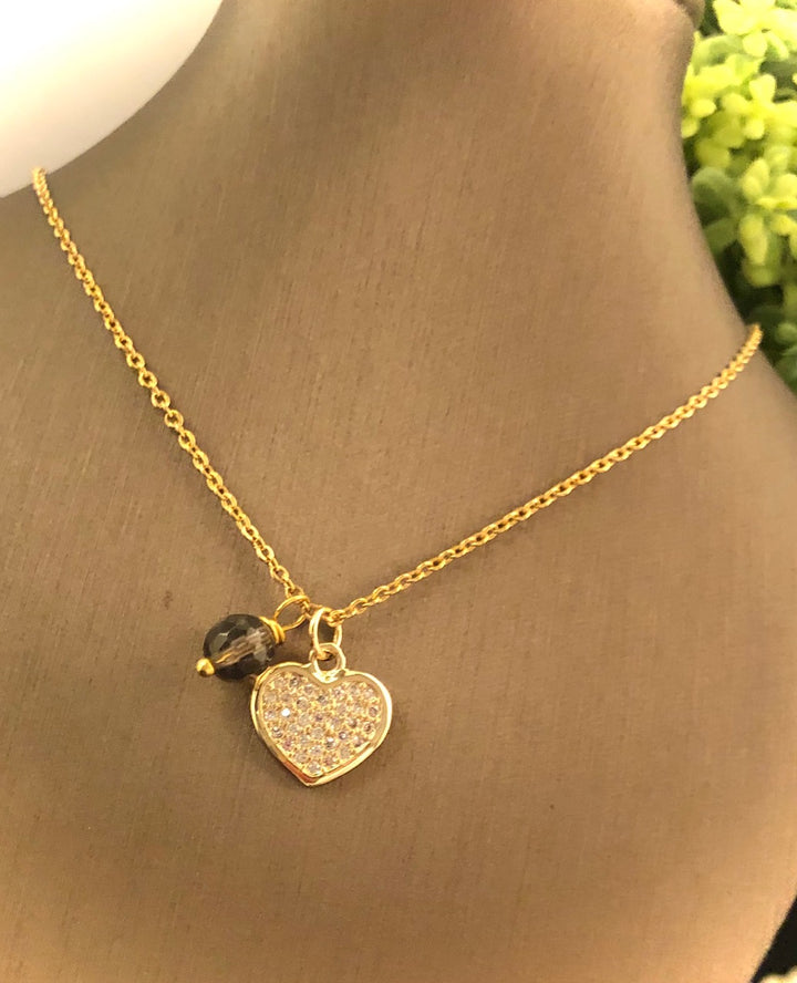 Pavé Heart & Gemstone Necklace - Choice of Color