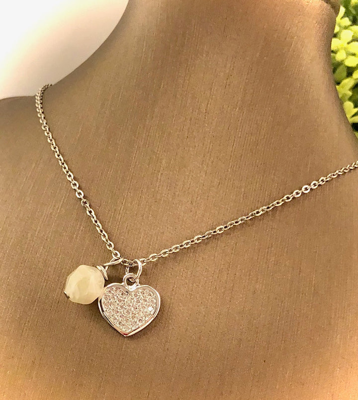 Pavé Heart & Gemstone Necklace - Choice of Color