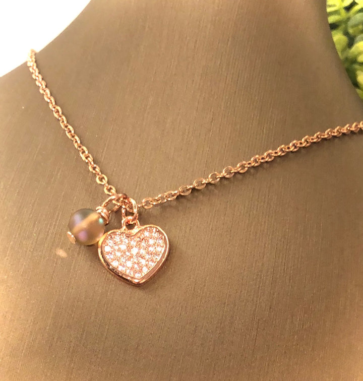 Pavé Heart & Gemstone Necklace - Choice of Color