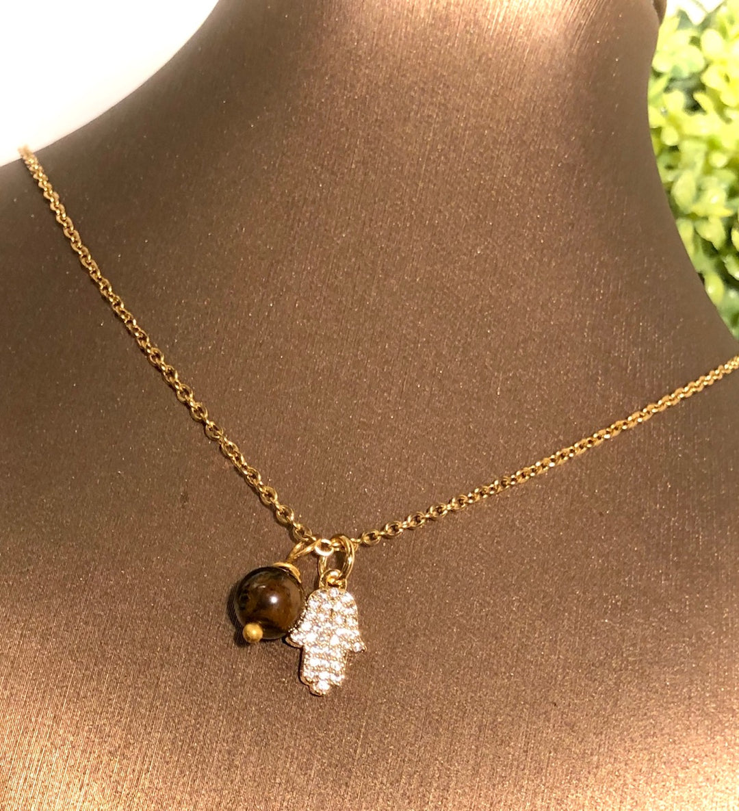 Pavé Hamsa & Gemstone Necklace - Choice of Color