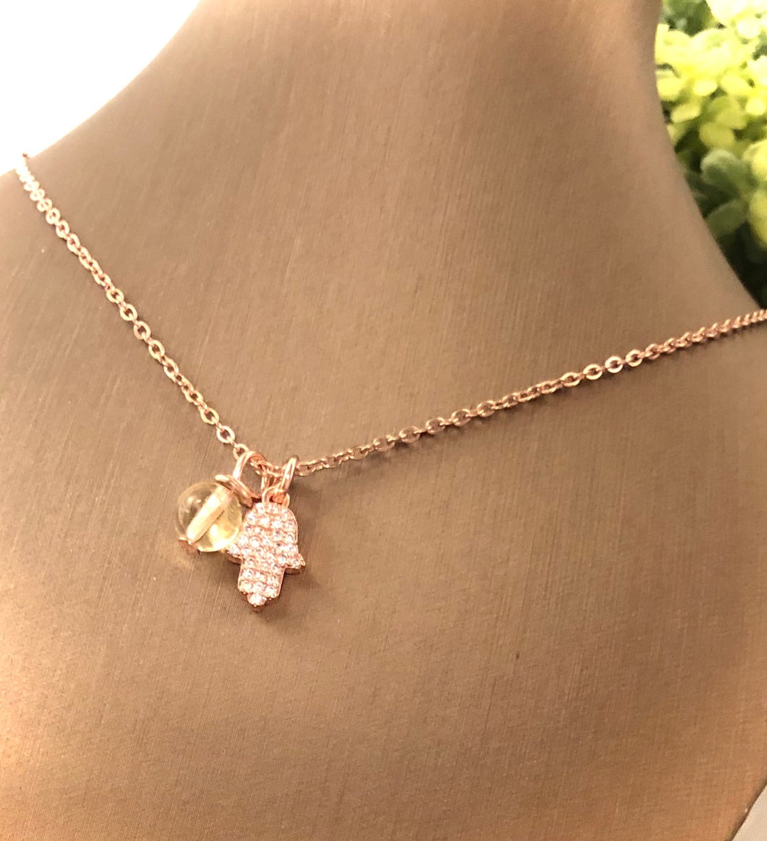 Pavé Hamsa & Gemstone Necklace - Choice of Color