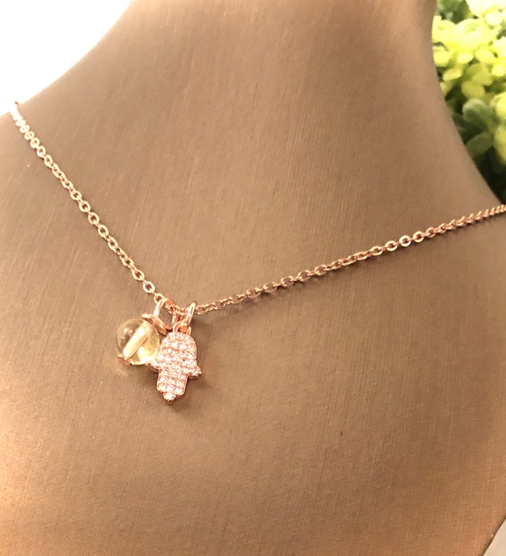 Pavé Hamsa & Gemstone Necklace - Choice of Color
