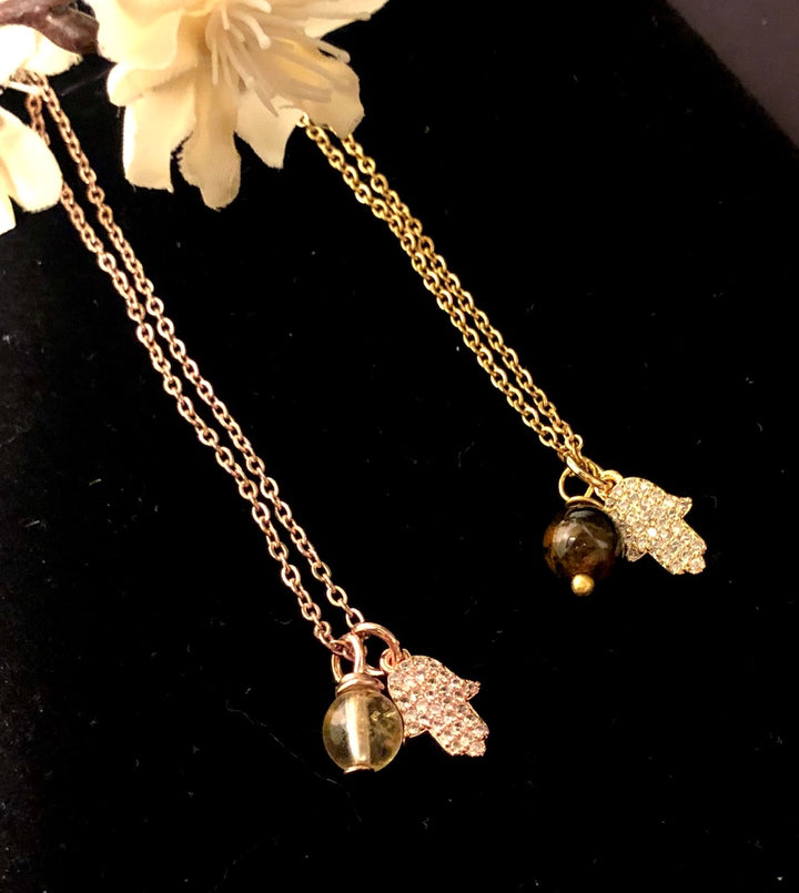 Pavé Hamsa & Gemstone Necklace - Choice of Color