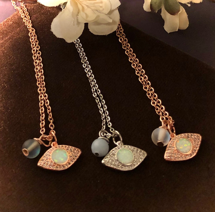 Pavé Opal Evil Eye Necklace - Choice of Color