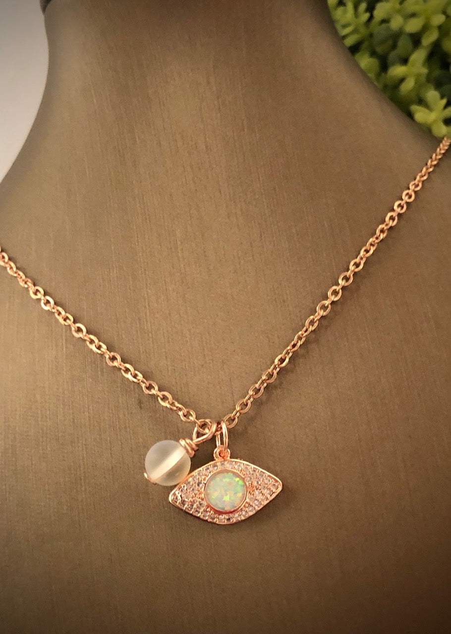 Pavé Opal Evil Eye Necklace - Choice of Color