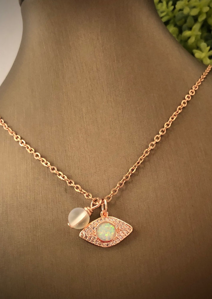 Pavé Opal Evil Eye Necklace - Choice of Color