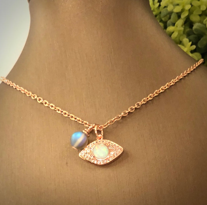 Pavé Opal Evil Eye Necklace - Choice of Color