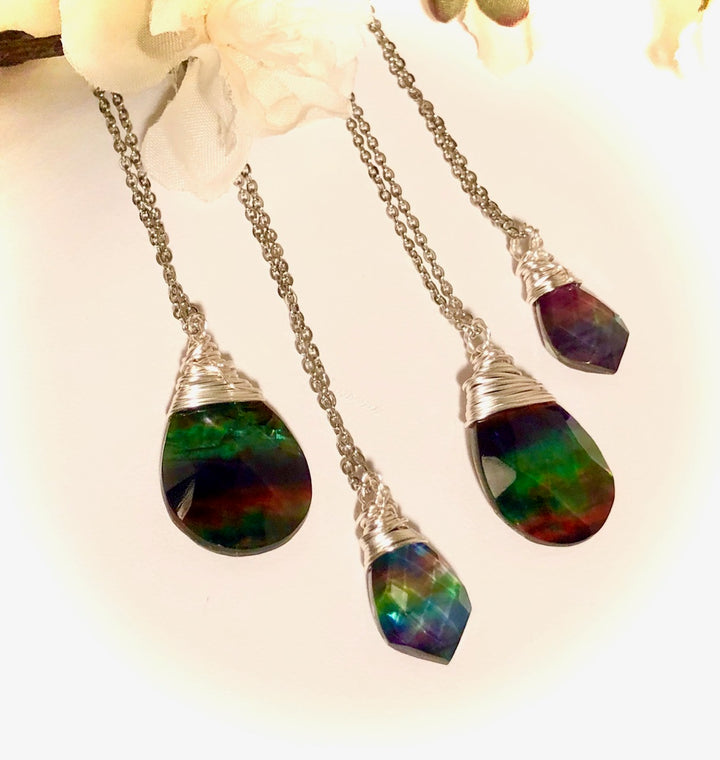 Stunning Ammolite Wire Wrapped Necklace - 2 Styles