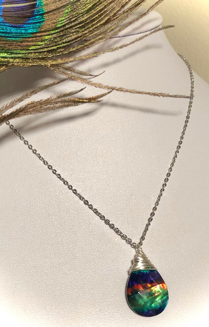 Stunning Ammolite Wire Wrapped Necklace - 2 Styles