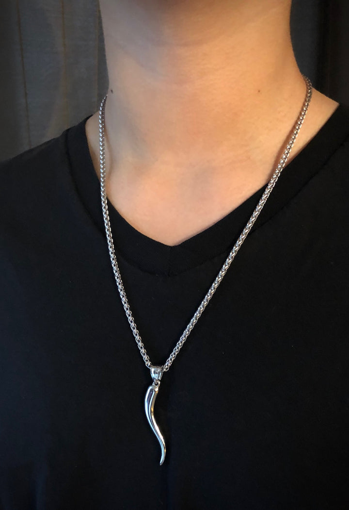 Unisex Adjustable Large Stainless Steel Cornicello Necklace