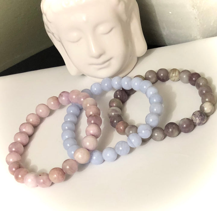 LOVE & COURAGE & HEALING - Kunzite, Blue Lace Agate and Ruby Lavender Quartz - Classic Stacking Bracelets - Sold Separartely