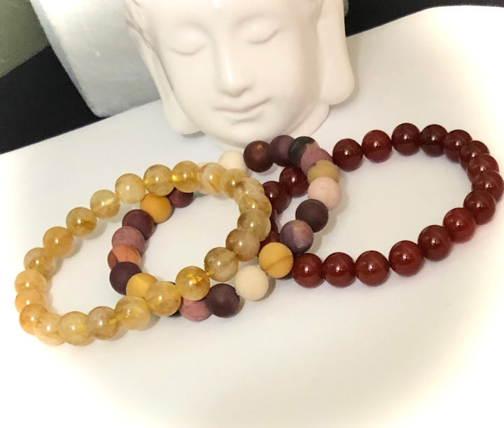 Unisex Citrine, Mookaite and Carnelian - Classic Stacking Bracelets - Sold Separately or as a Set