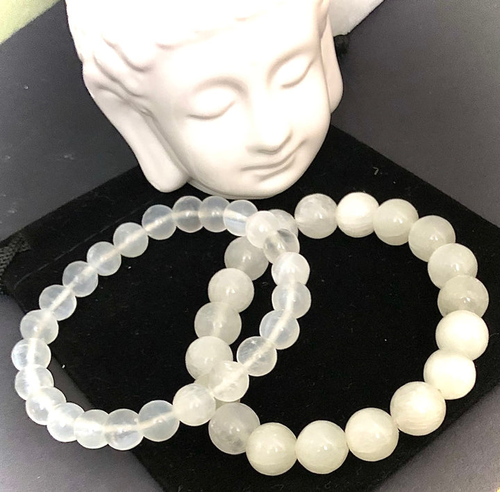 Unisex Selenite - Classic Stacking Bracelet - Choice of Bead Size