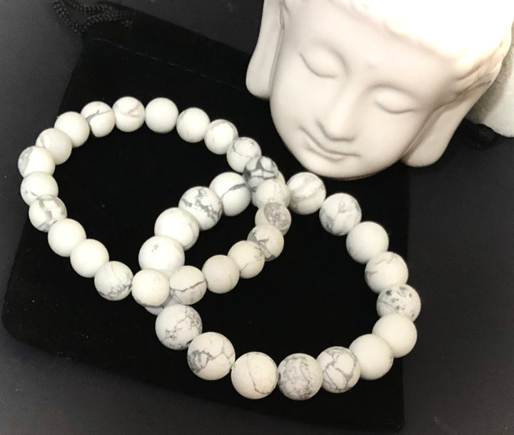 Unisex Matte White Howlite - Classic Stacking Bracelet - Choice of Bead Size