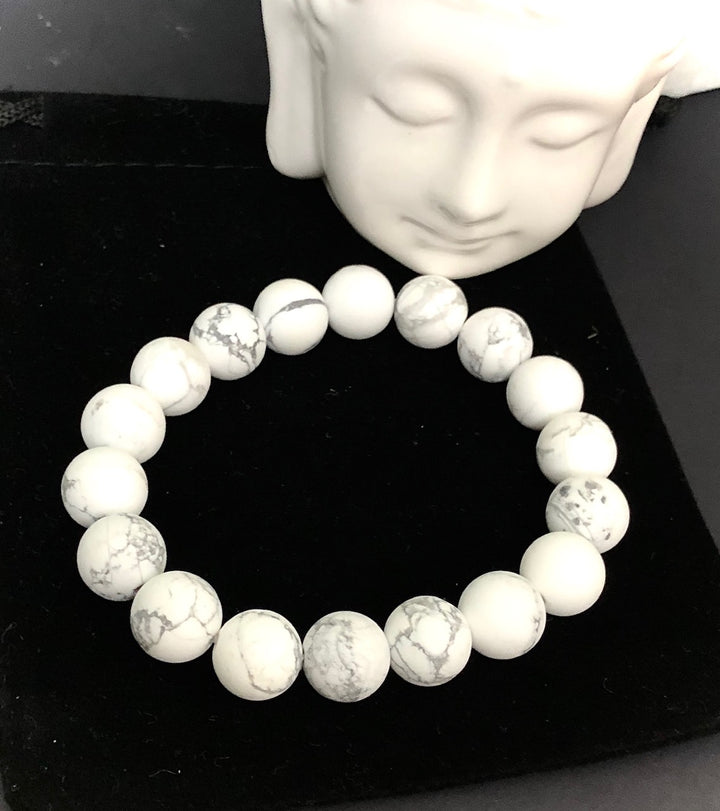 Unisex Matte White Howlite - Classic Stacking Bracelet - Choice of Bead Size