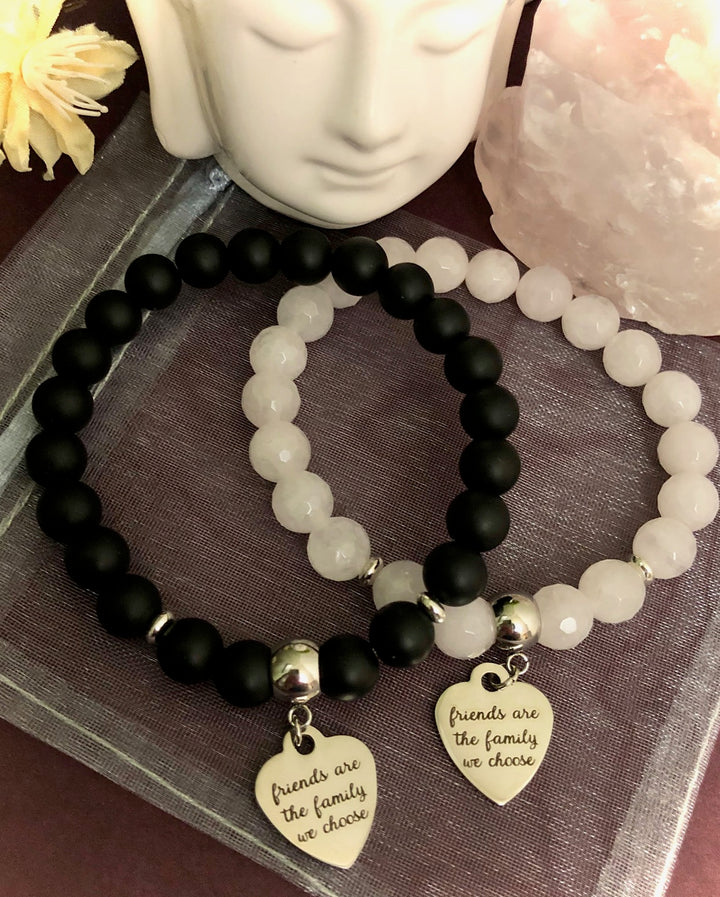 'Friends are the Family We Choose' - Gemstone Charm Bracelet - Choice of Gemstone