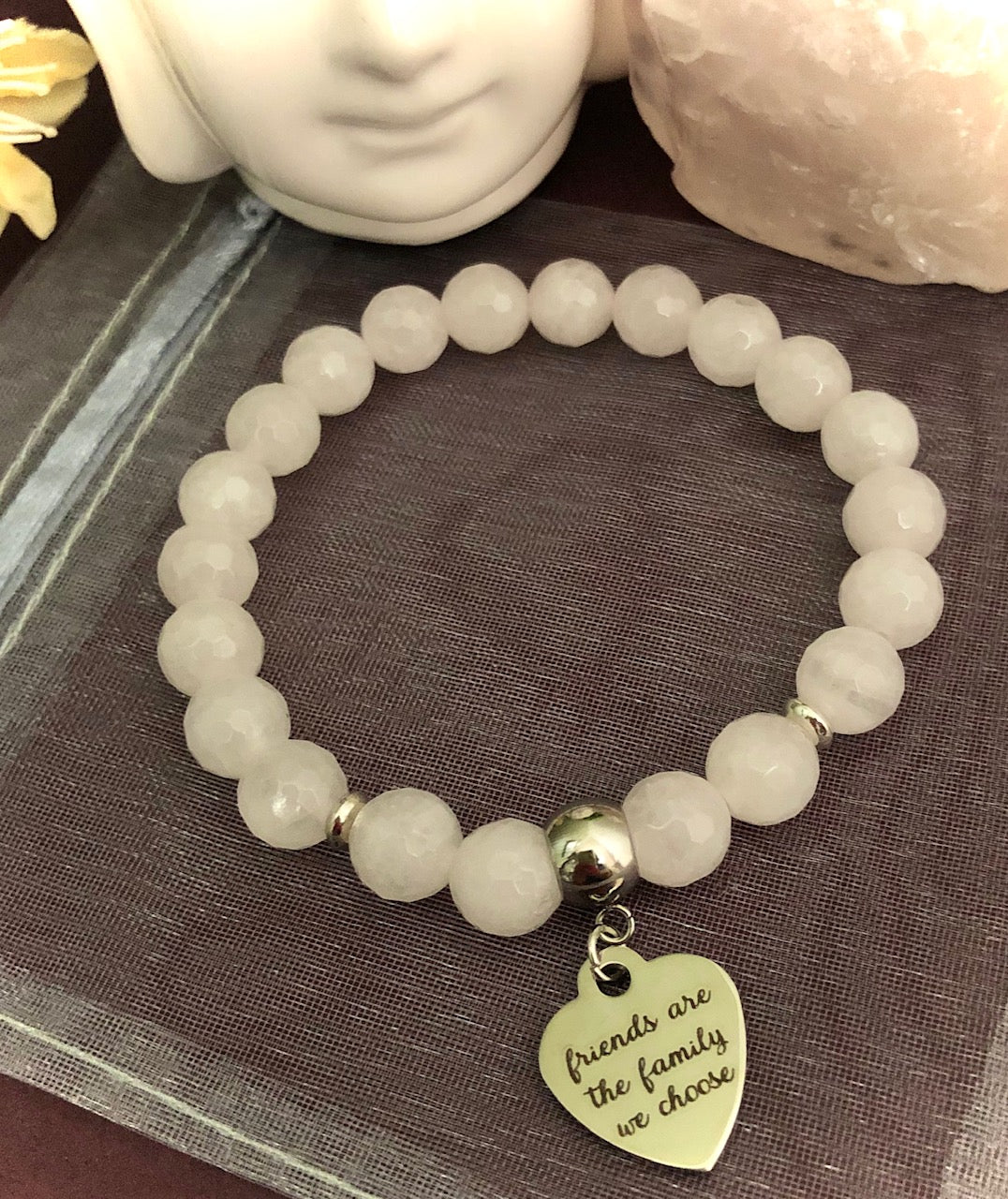 'Friends are the Family We Choose' - Gemstone Charm Bracelet - Choice of Gemstone