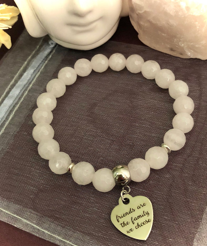 'Friends are the Family We Choose' - Gemstone Charm Bracelet - Choice of Gemstone