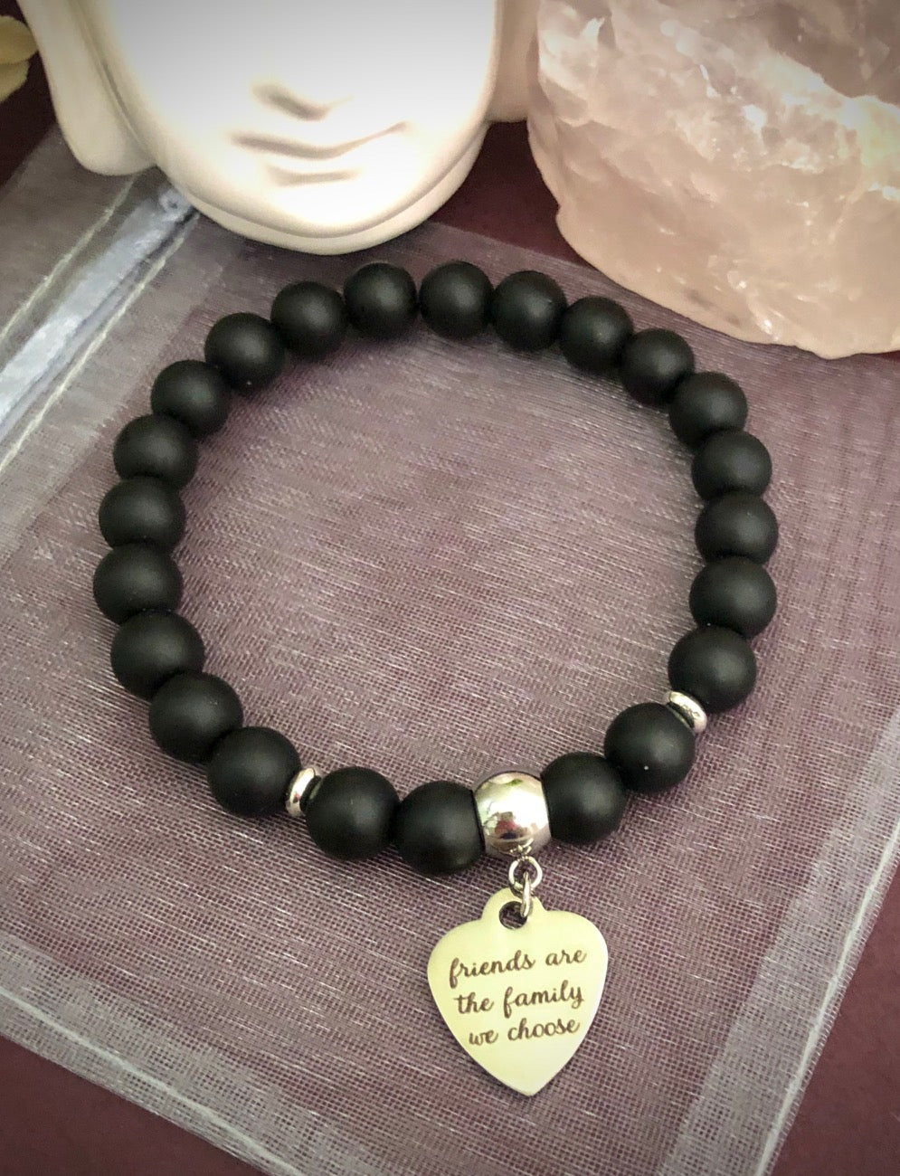 'Friends are the Family We Choose' - Gemstone Charm Bracelet - Choice of Gemstone