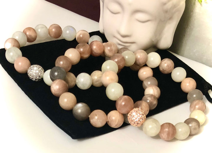 Sun, Moon, Sparkle! - Pavé Sunstone & Moonstone Stacking Bracelet - Choice of Color