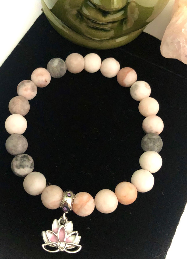 Double Layer Lotus Charm - Gemstone Bracelet - Choice of Color