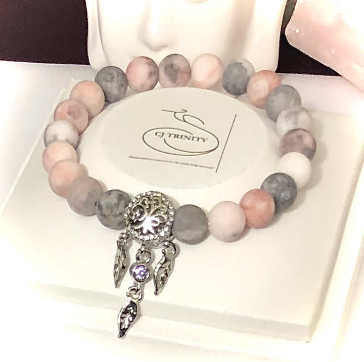 Pavé Tree of Life Dreamcatcher Gemstone Bracelet - Silver-toned - Choice of Bead