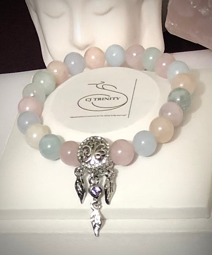Pavé Tree of Life Dreamcatcher Gemstone Bracelet - Silver-toned - Choice of Bead