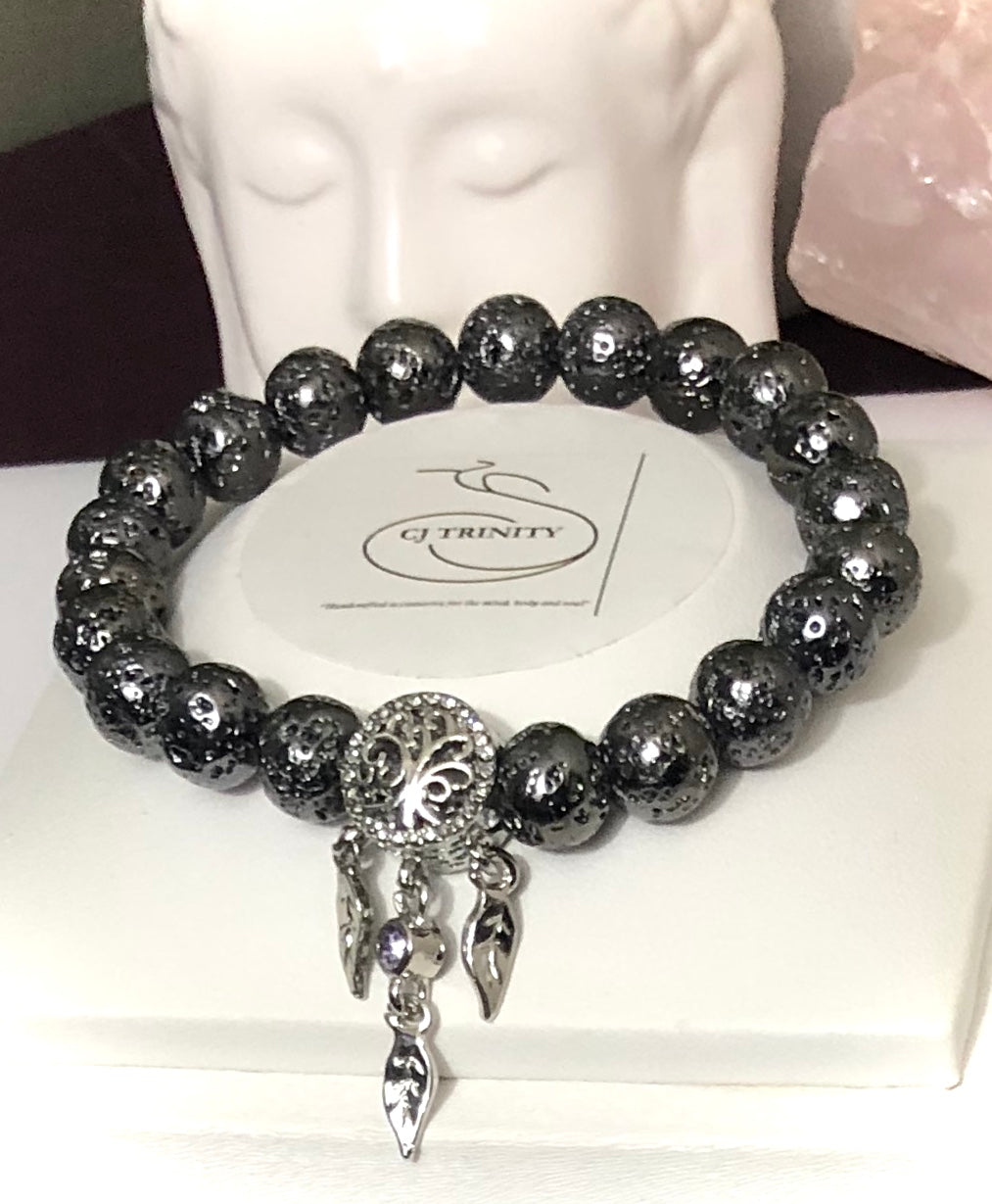 Pavé Tree of Life Dreamcatcher Gemstone Bracelet - Silver-toned - Choice of Bead