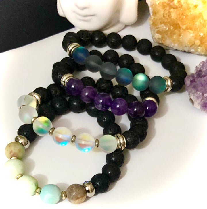 Ladies Chunky Lava Bead Diffuser Bracelet - Choice of Gemstone