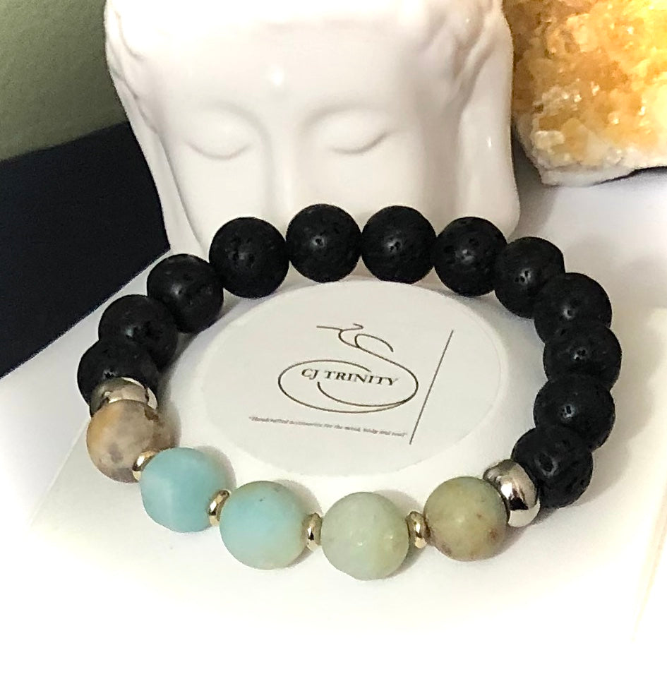 Ladies Chunky Lava Bead Diffuser Bracelet - Choice of Gemstone