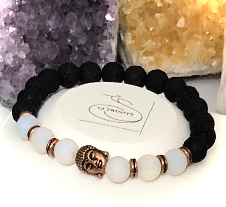 Copper Buddha - Unisex Lava & Gemstone Diffuser Bracelet - Choice of Gemstones