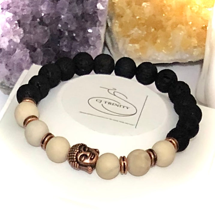 Copper Buddha - Unisex Lava & Gemstone Diffuser Bracelet - Choice of Gemstones